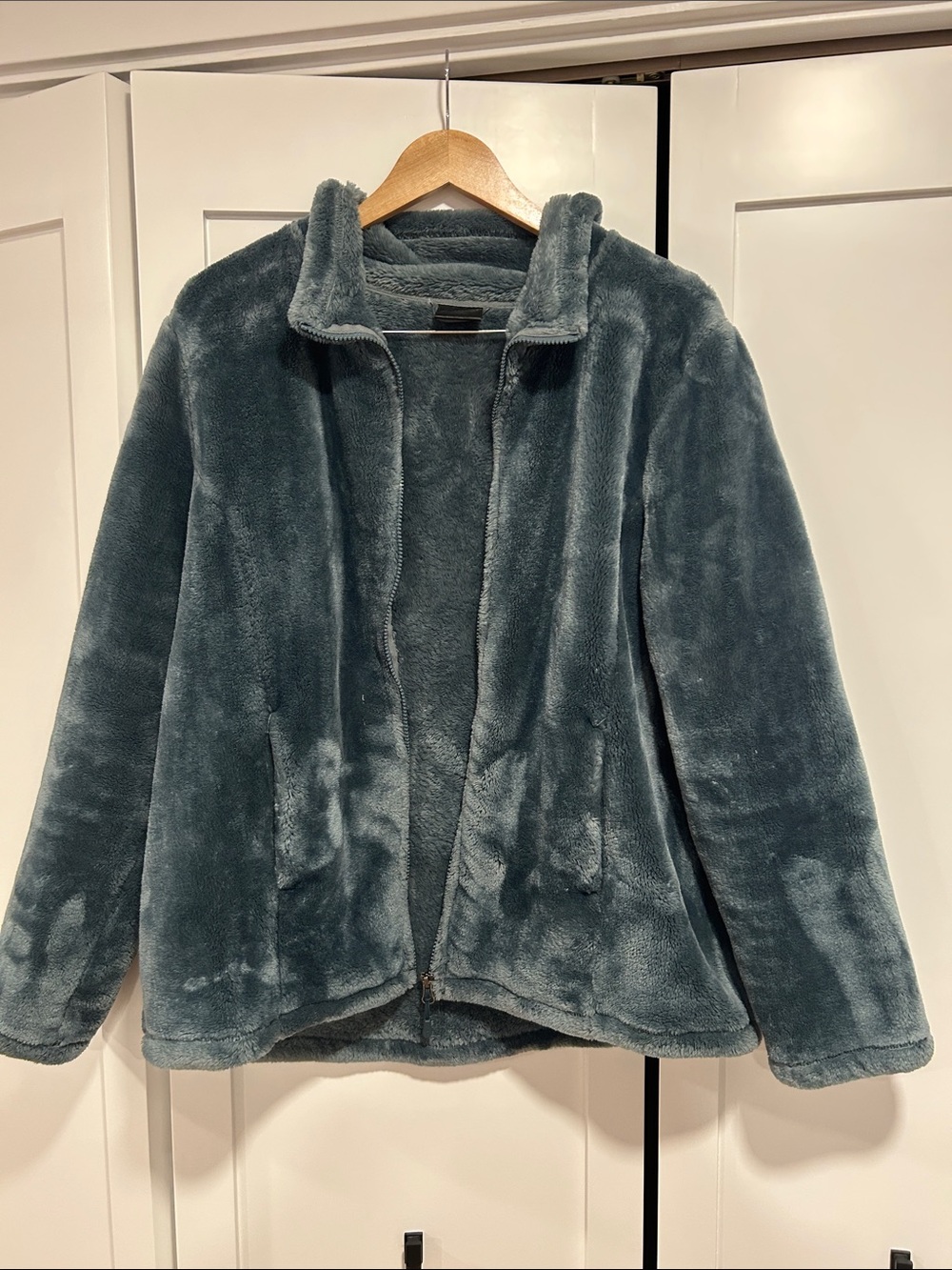 32 Degrees Plush Zip-Up Teddy Jacket - Teal Green